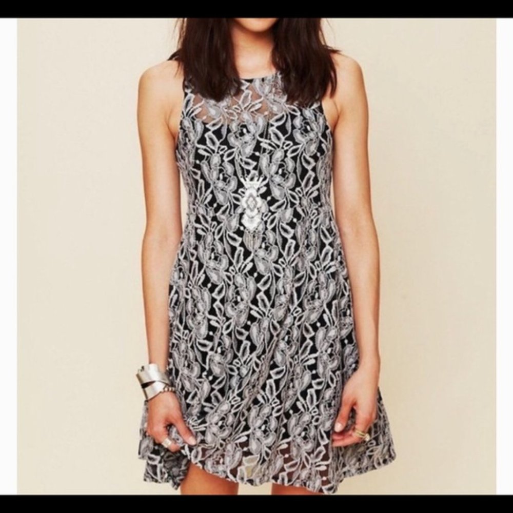 Free People Grey MIles of Lace Dress